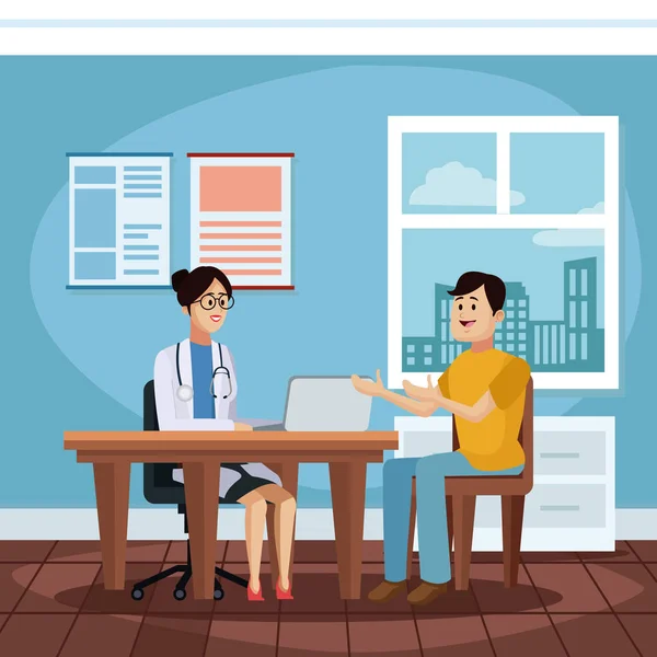 Paciente em desenhos animados do escritório dos médicos —  Vetores de Stock