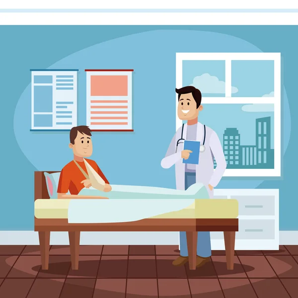 Paciente en la oficina de médicos de dibujos animados — Vector de stock