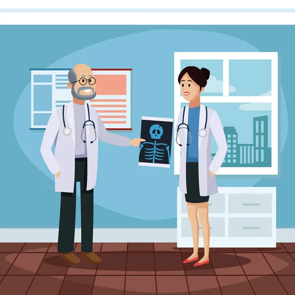 Paciente en la oficina de médicos de dibujos animados — Archivo Imágenes Vectoriales