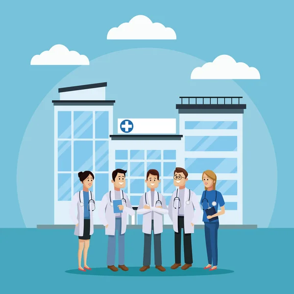 Equipo médico en el hospital — Vector de stock