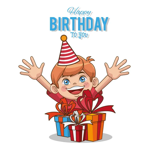 Criança feliz cartão de aniversário dos desenhos animados —  Vetores de Stock
