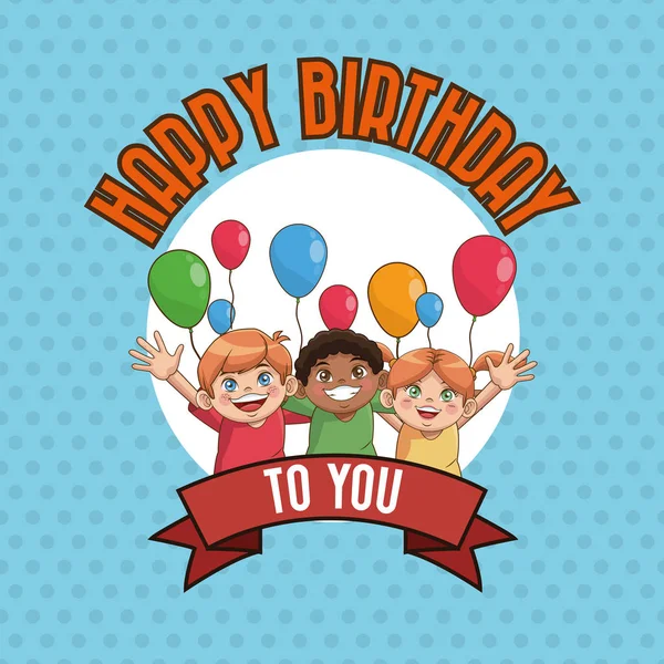 Niño feliz cumpleaños tarjeta de dibujos animados — Vector de stock