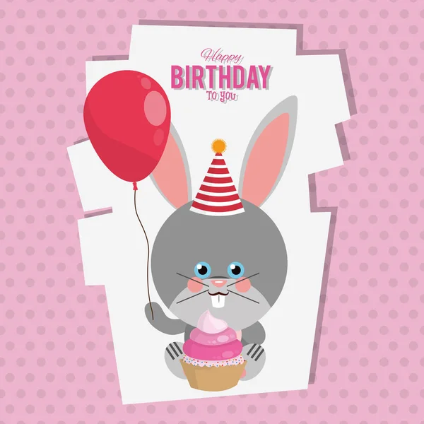 Happy birthday bunny cartoon card — Stock Vector