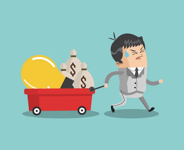 Businessman pulling cart with money — Stock Vector