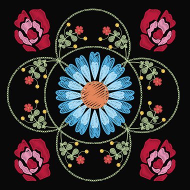 Çiçek desenli siyah arka plan üzerinde