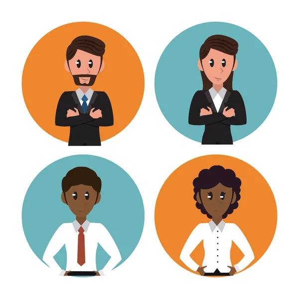 Business people in round icons — Stock Vector