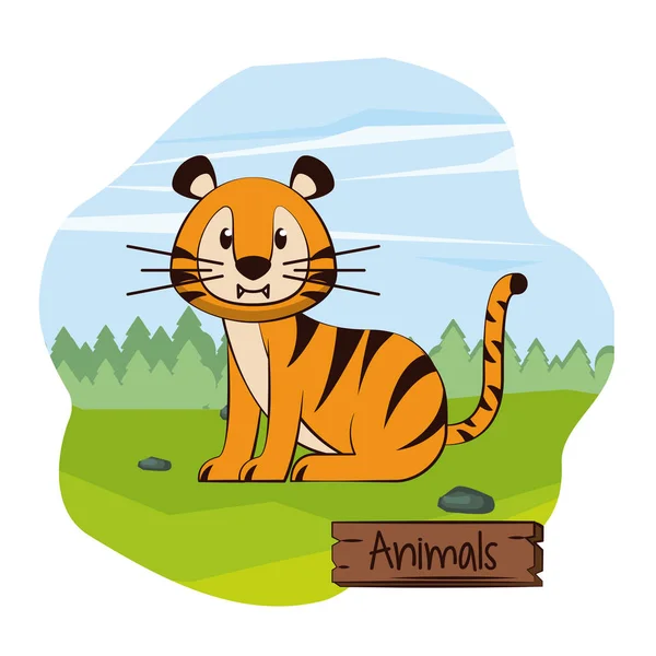 Niedlicher Tiger im Wald-Cartoon — Stockvektor