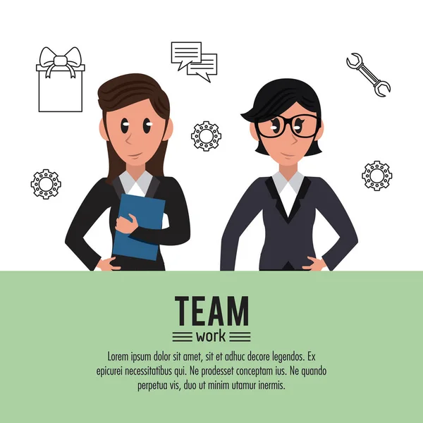 Trabalho em equipe de negócios cartoon infographic —  Vetores de Stock