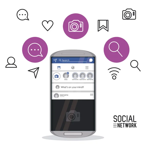 Sieć społeczną na smartphone — Wektor stockowy