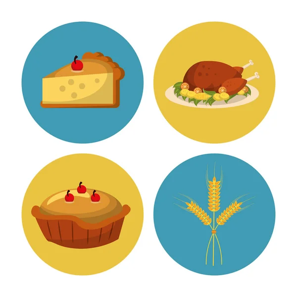 Jeu d'icônes rondes de Thanksgiving — Image vectorielle