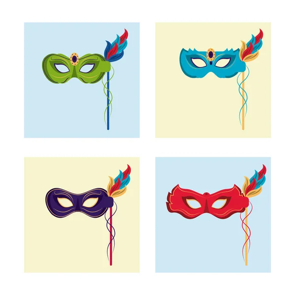 Mardi gras máscaras iconos — Vector de stock