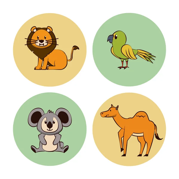 Cute animals cartoon round icons — Stock Vector
