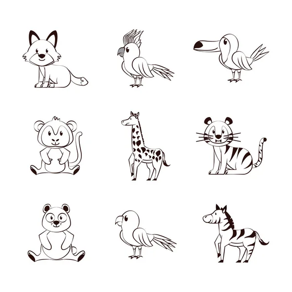 Schattige dieren tekenfilms pictogrammen — Stockvector