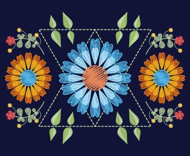 Çiçek desenli mavi arka plan üzerinde