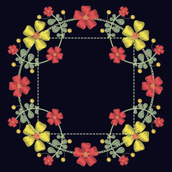 Floral pattern over black background — Stock Vector