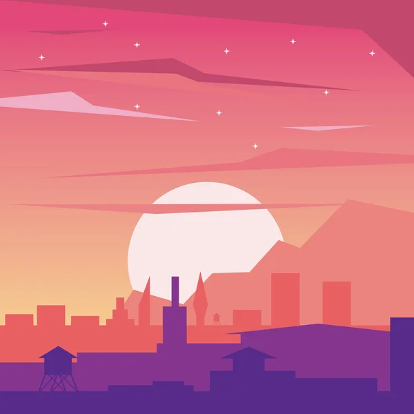 Fond coloré de paysage aube de la ville avec le soleil — Image vectorielle