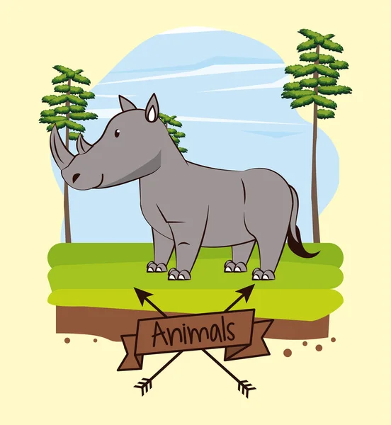 Couper le rhinocéros dans la forêt — Image vectorielle