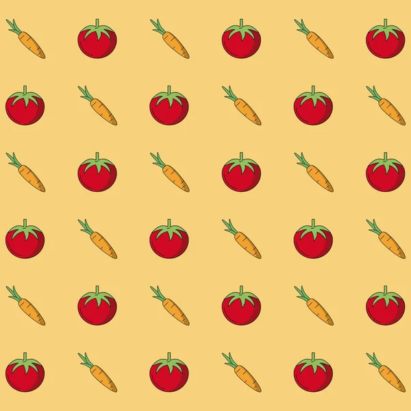 トマトとニンジンのパターンでカラフルな背景 — ストックベクタ