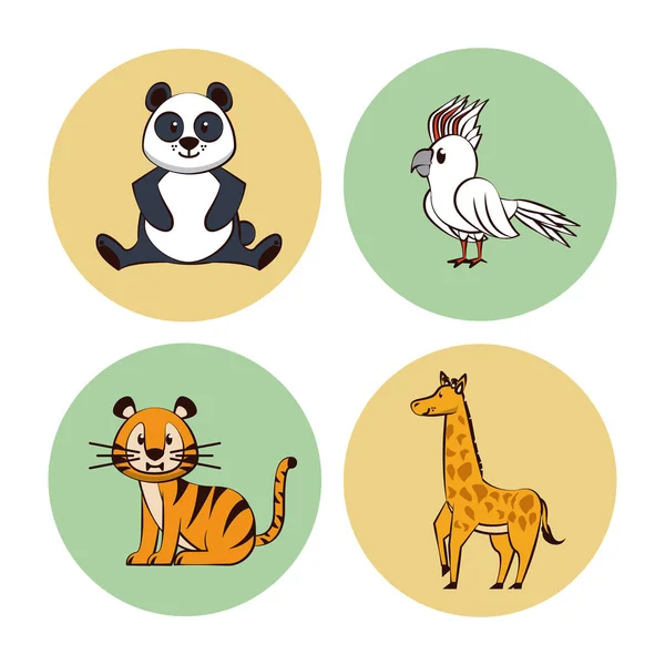 Niedliche Tiere Cartoon runde Symbole — Stockvektor