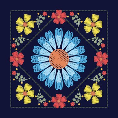 Çiçek desenli mavi arka plan üzerinde