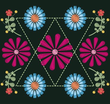 Çiçek desenli siyah arka plan üzerinde