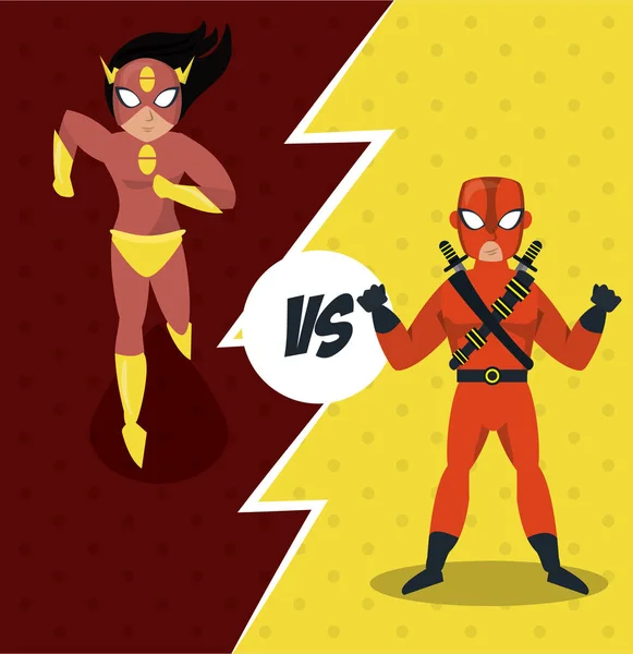 Superheros vs kartun yang cocok - Stok Vektor