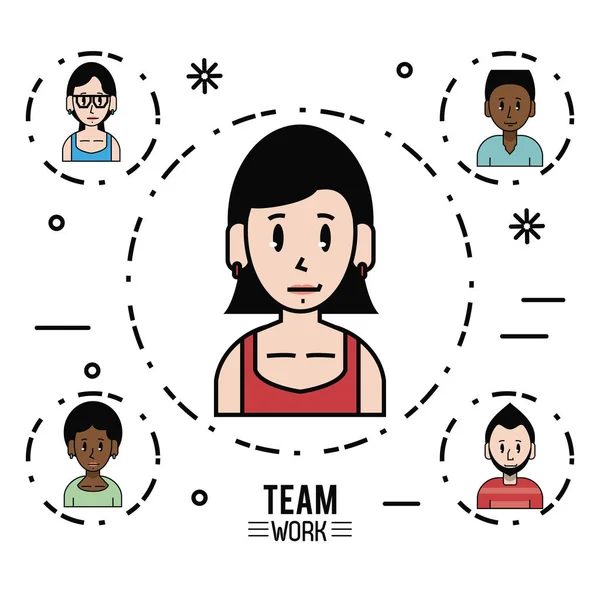 Jonge bedrijf teamwerk cartoon — Stockvector