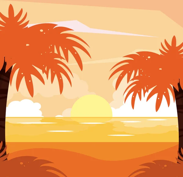Fundo colorido de praia pôr do sol paisagem —  Vetores de Stock