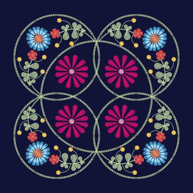 Çiçek desenli mavi arka plan üzerinde