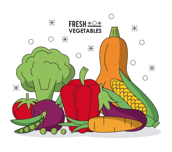 Cartel colorido con verduras frescas — Vector de stock