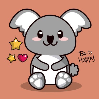 şirin kawaii hayvan koala ve kayan yıldız kalbimizle renk arka plan