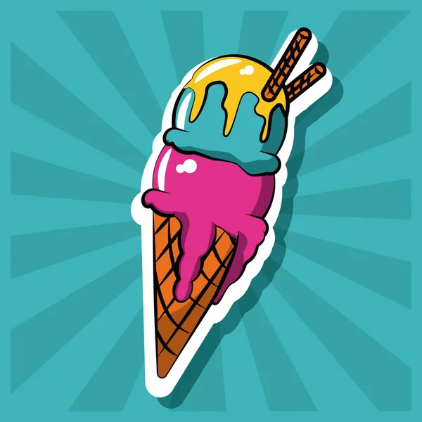 Ice cream cone pop art — Stockový vektor