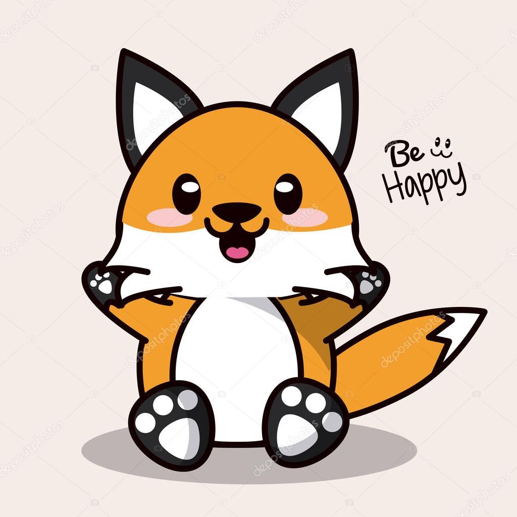 Color background with cute kawaii animal fox expression ...