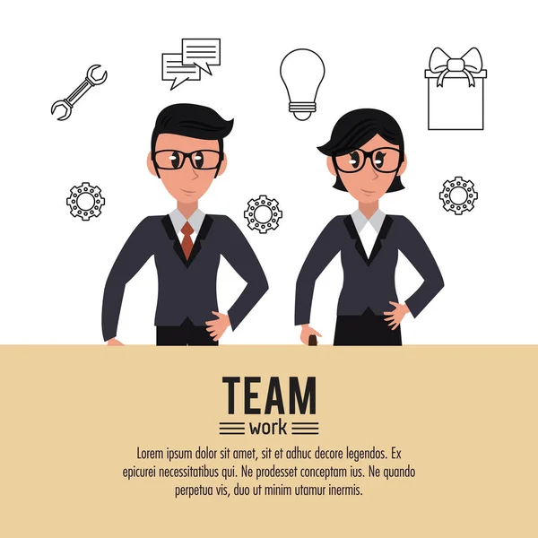 व्यवसाय टीमवर्क कार्टून इन्फोग्राफिक — स्टॉक व्हेक्टर
