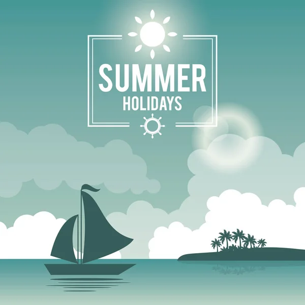 Όμορφη αφίσα παραθαλάσσια με λογότυπο τις διακοπές το καλοκαίρι και γιοτ — Διανυσματικό Αρχείο