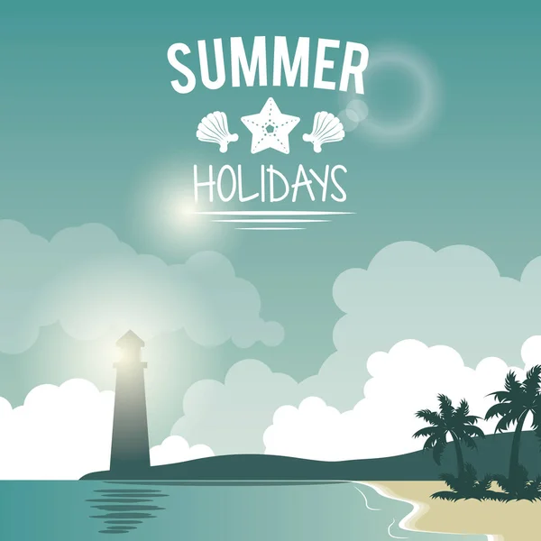 Poster deniz feneri ve logosu ile tatil yaz — Stok Vektör