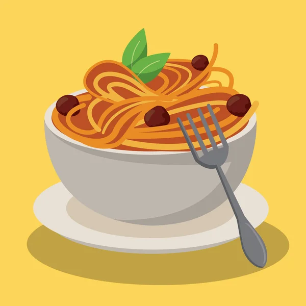 Ciotola spaghetti e polpette salsa cibo fresco — Vettoriale Stock