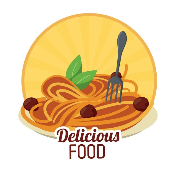 Deliciosa comida pasta albóndigas pegatina italiana — Vector de stock