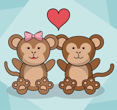 sevgi dolu iki maymun hayvan bebek kalp dekorasyon