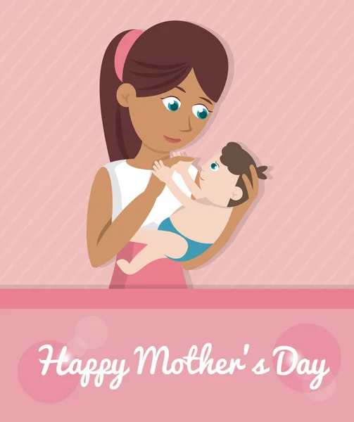 Mutlu anneler günü kartı - anne bebek taşır. — Stok Vektör