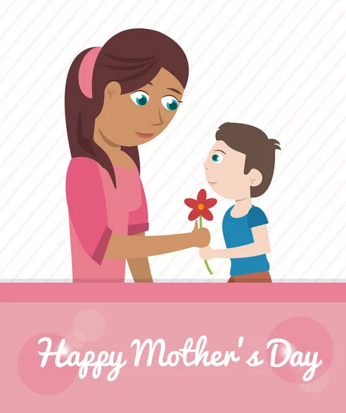 Mutlu anneler günü kartı - çiçek veren oğlu — Stok Vektör