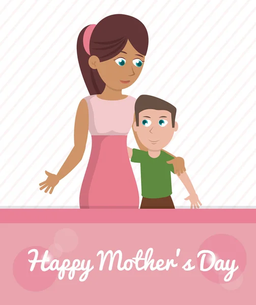 Mutlu anneler günü kartı - kadın kucaklama oğlu — Stok Vektör