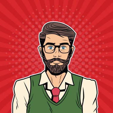 Hispter erkek pop sanat çizgi film