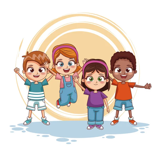 Happy kids jumpin cartoon — Stock Vector