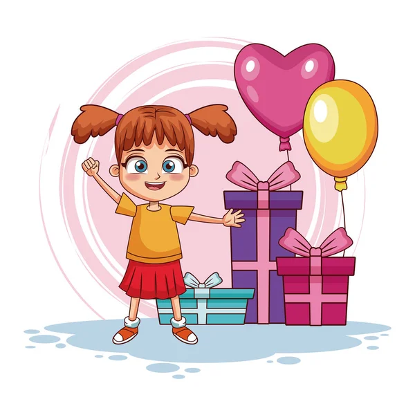Geburtstagskind mit Geschenken und Luftballons — Stockvektor