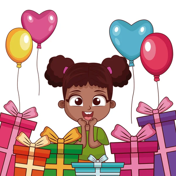 Urodziny dziewczyny z darów i balony — Wektor stockowy