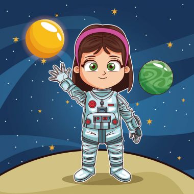 Kız astronot gezegen karikatür