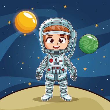 Kız astronot gezegen karikatür