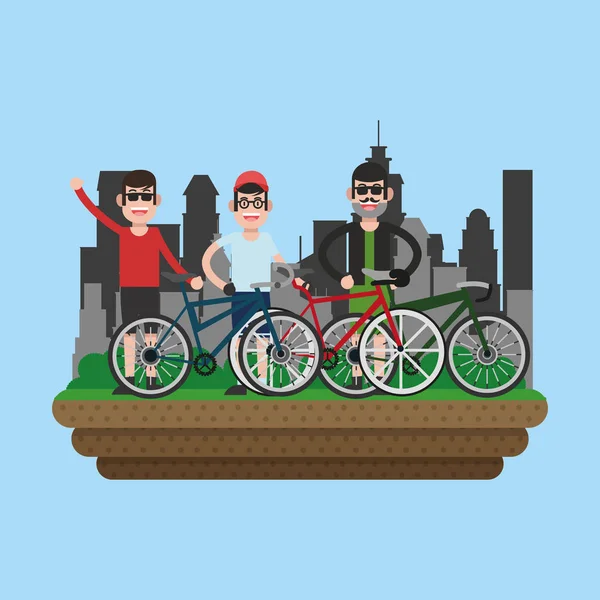 Mensen op de fiets in de stad — Stockvector