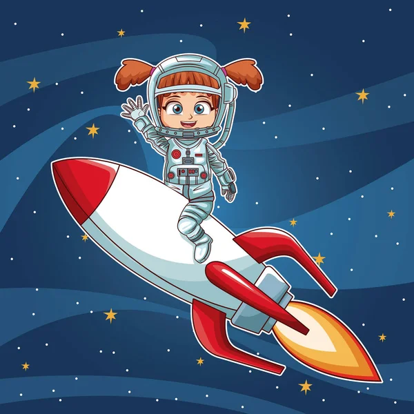 空间女孩与火箭卡通 — 图库矢量图片